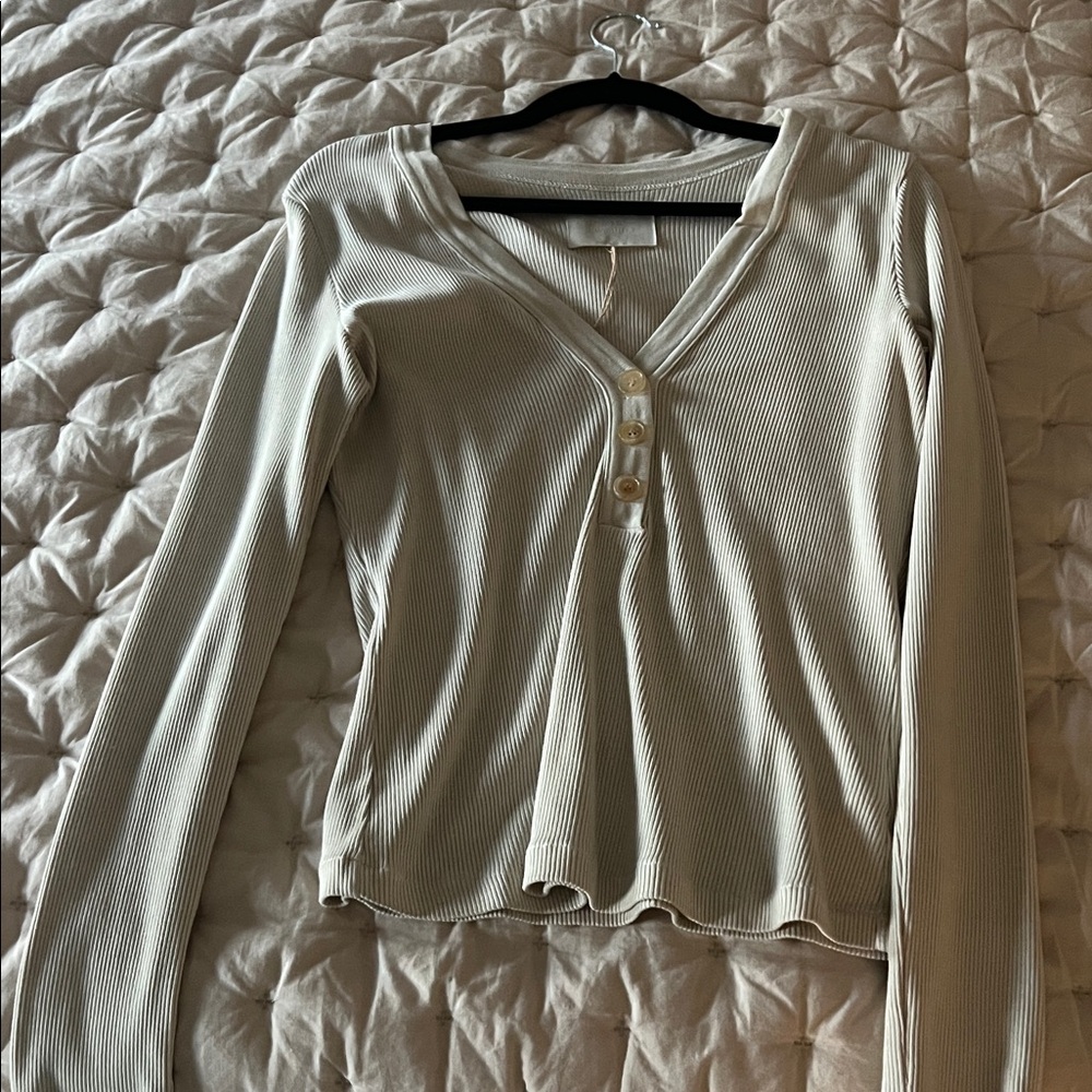 Citizens Of Humanity Cream Buttoned Ribbed Blouse